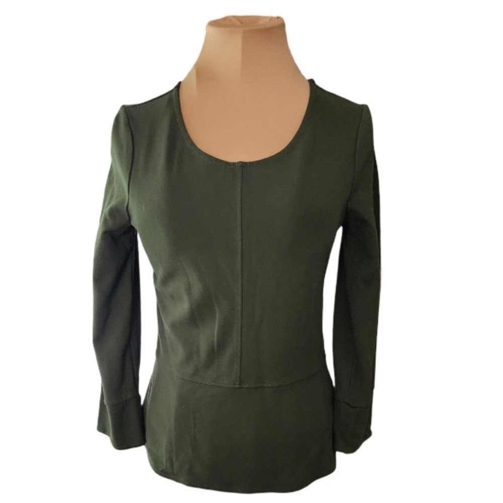 Kettlewell Olive Green‎ Peplum Scoop Neck Long Sleeve Top Size S 222